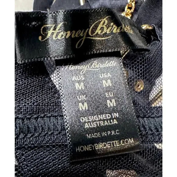 Honey Birdette INDRIA🖤 Black & Gold FULL 3 Piece Set 32H, L Garter, M Thong